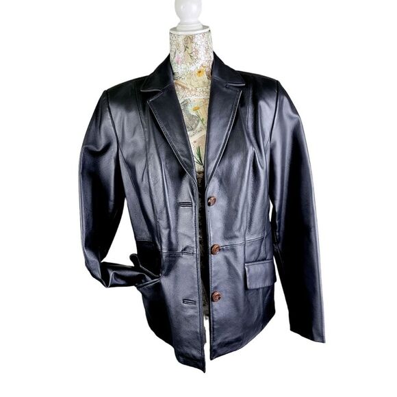 Terry Lewis Classic Luxuries Stunning Black Leather Coat Jacket EXCELLENT - Picture 2 of 11